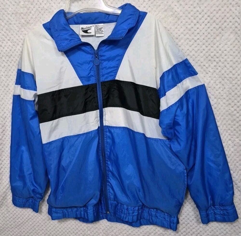 Vintage MacGregor Windbreaker Jacket Large Blue White Black Colorblock Nylon